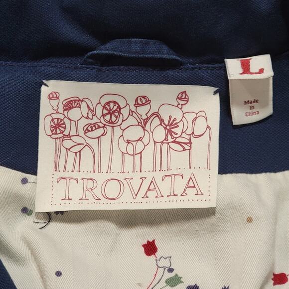 Trovata Birds of Paradis Long Cotton Senhora Coat Size Large Navy Hooded Pockets - Picture 5 of 10